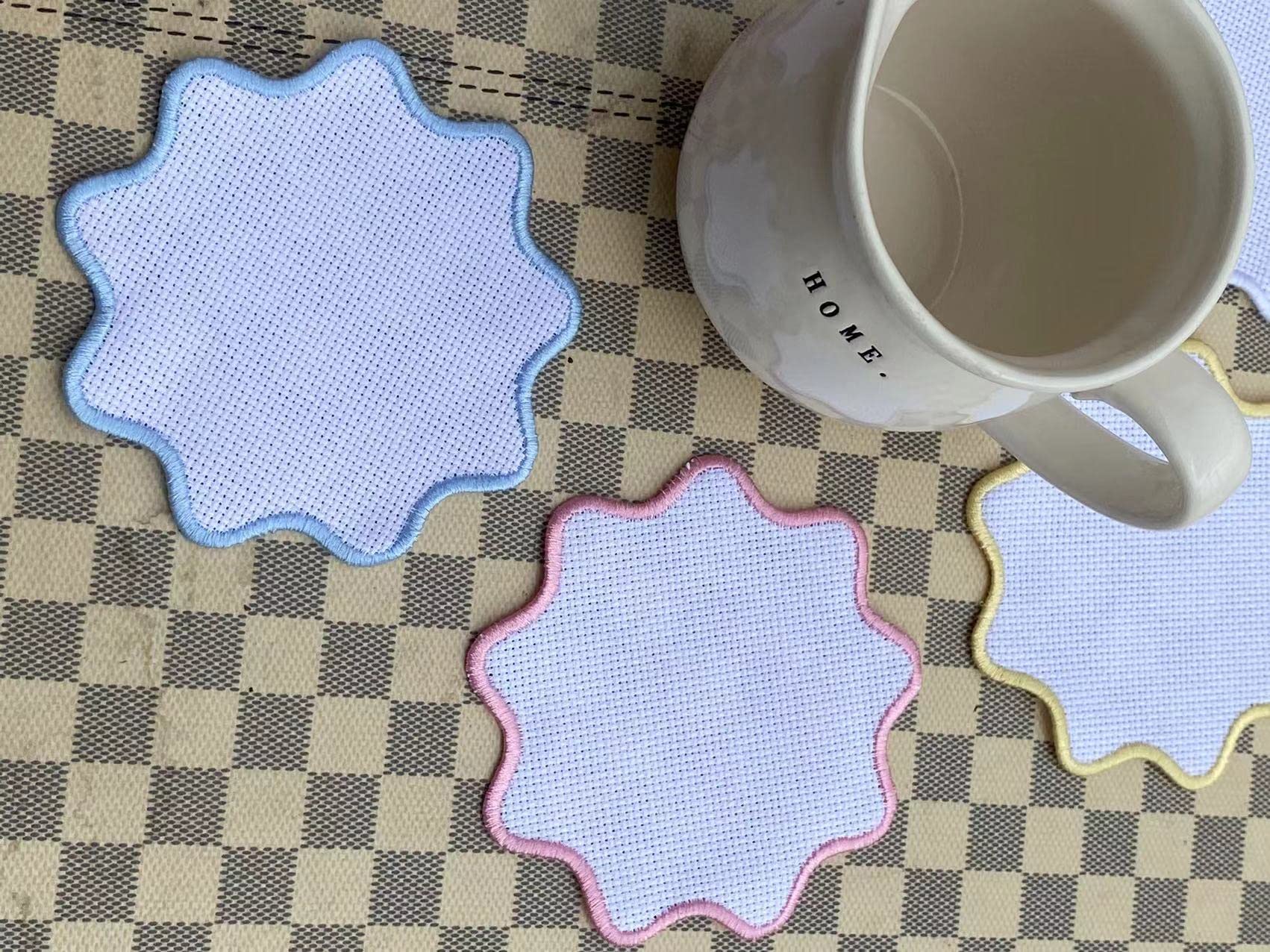 6pcs of 14 Count Cotton aida Fabric Embroidery Edged 12x12cm, 42x42 aida DIY Coasters, Blank Table mat Cross Stitch,aida Bookmark to Cross Stitch