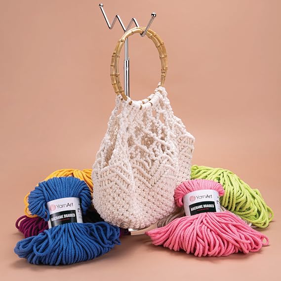 YarnArt Macrame Braided Yarn - Pastel and Vivid Colors Soft Cotton Content - for Designing Wall Hangings, Table Runners, Cushion Covers, Rugs and Accessories, 8.80 Oz, 1 Skein (750) (750)
