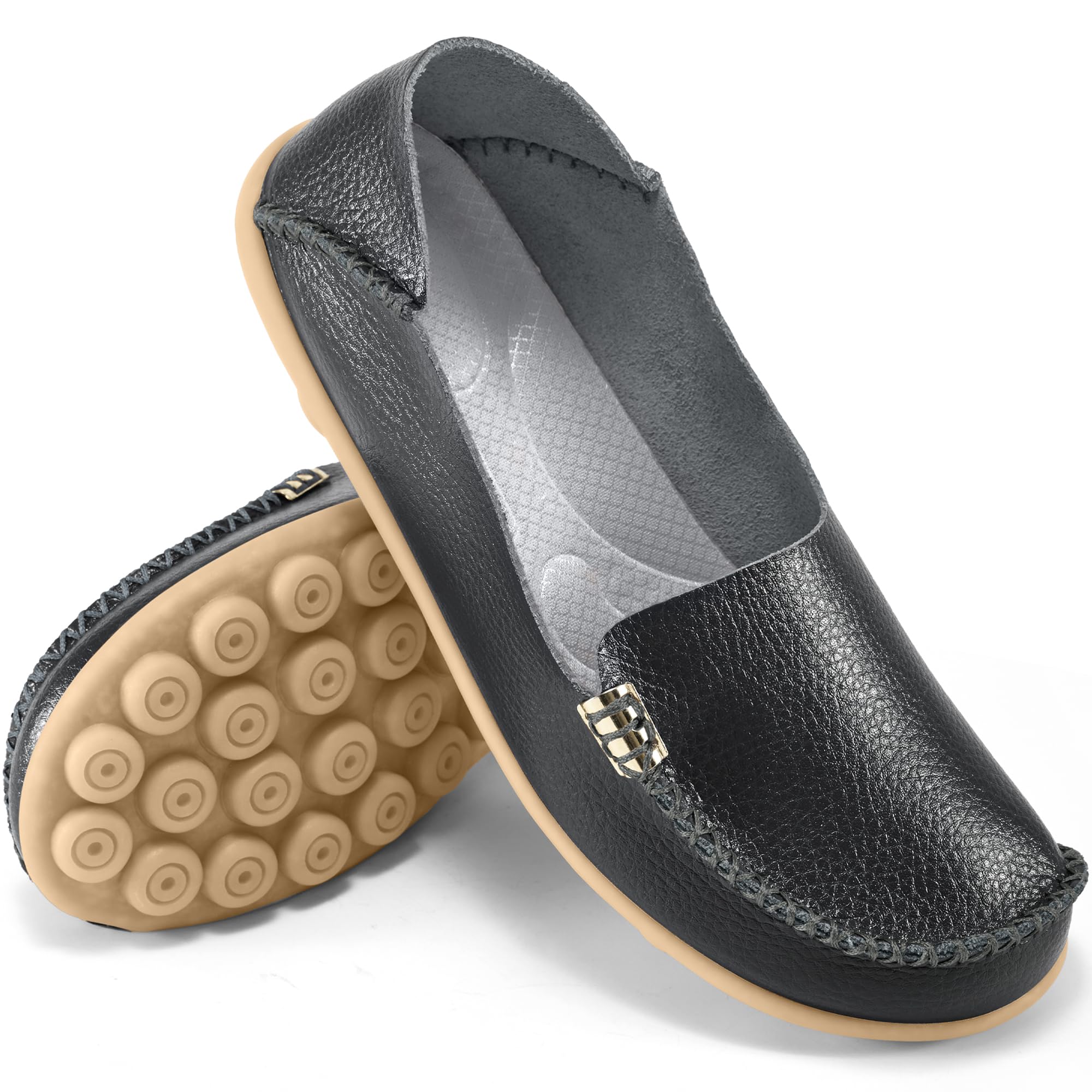 Womens Loafers Casual Shoes: Comfortable Round Toe Slip on Loafers Soft Moccasins Dressy Flats Shoes for Driving Walking Black