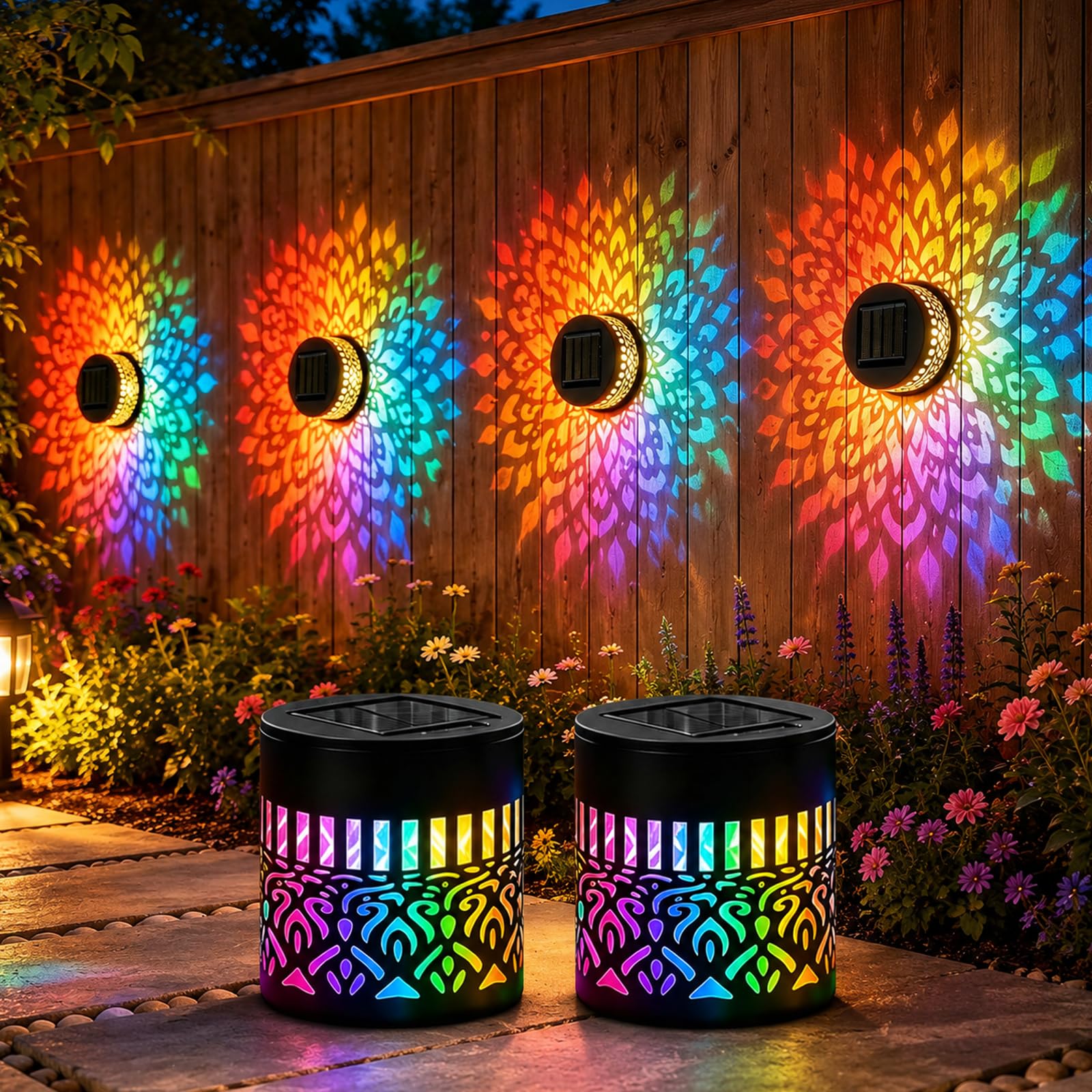 Solar Mandala Wall Lights for Garden, 2 Pcs Solar Garden Lights Outdoor