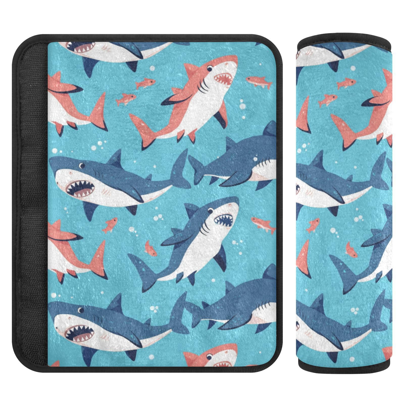Seat Belt Covers 2 Pack Cartoon Shark Fishes Car Seat Strap Covers Super Soft Cute Car Seat Neck Cover for Boys Girls Adults Babies S