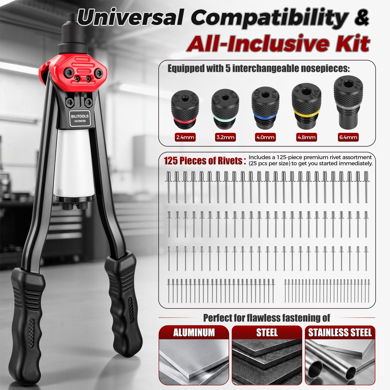 BILITOOLS 1/4 Rivet Gun - Heavy Duty Pop Rivet Tool -7 BILITOOLS 1/4 Rivet Gun - Heavy Duty Pop Rivet Tool -7