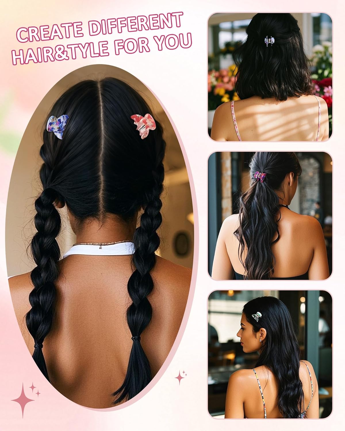 AWAYTR 12Pcs Small Hair Clips for Women Girls Acrylic Mini Claw Clips Cute Hair Jaw Claw for Hair Styling Accessories (Printed style) - Image 5