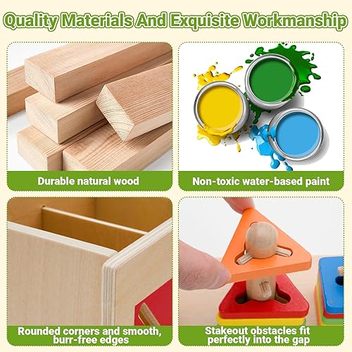 Miniatura 5 de Montessori - Juguetes apilables de madera para clasificar con reconocimiento de color, bloques de construcción, rompecabezas de formas para niños de