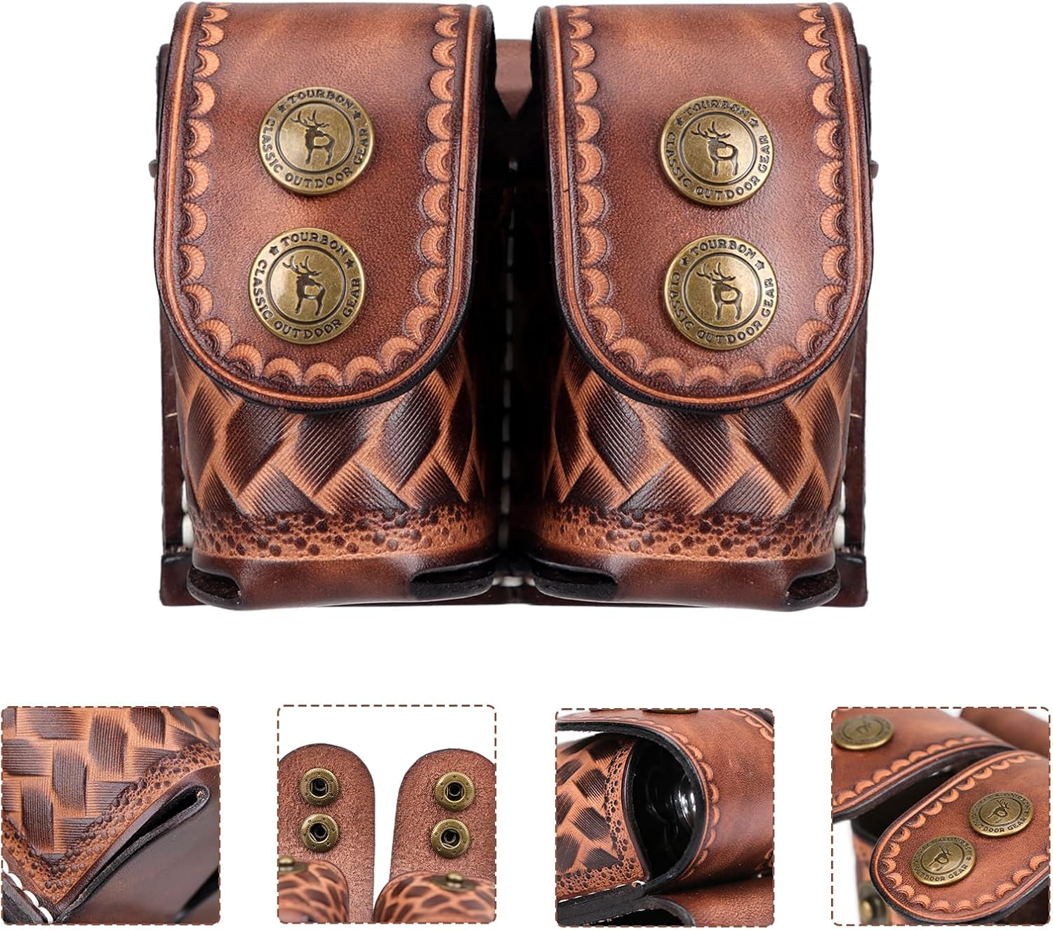 TOURBON Leather Double Speedloader Pouch Belt Carrier Speedloader Holder Case for .38 .357 .44 .45