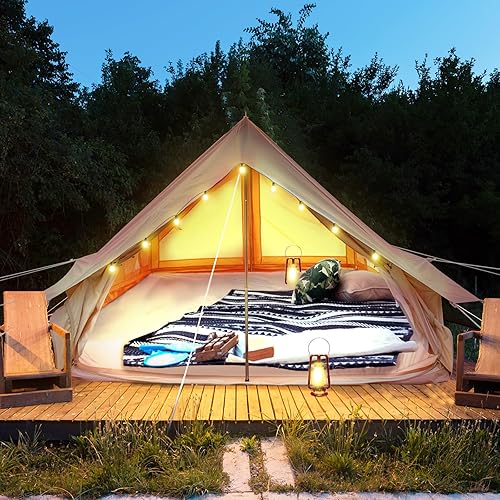 Miniatura 6 de Tienda de campaña glamping de lona de doble puerta, impermeable, para 4 personas con ventanas, fácil de instalar para todas las estaciones, abraza