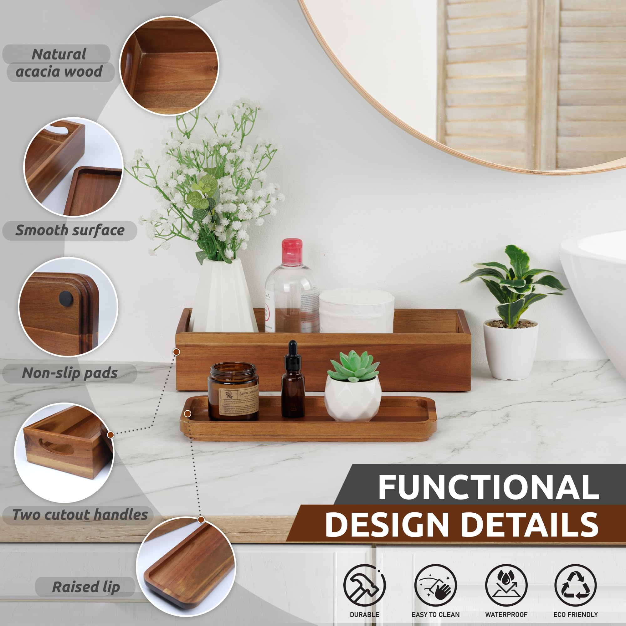 Acacia Wood Toilet Tray & Decor Set -3