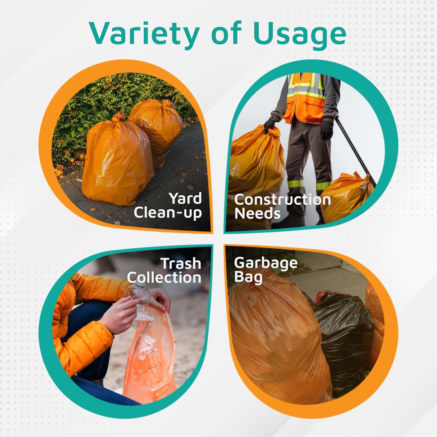 PlasticMill Contractor Bags Heavy Duty - Commercial, Industrial Garbage Bags - Orange Construction Trash Bags - Outdoor, Garden Trash Bags, 42-Gallon, 3 Mil, 33"x48" (50-Count)