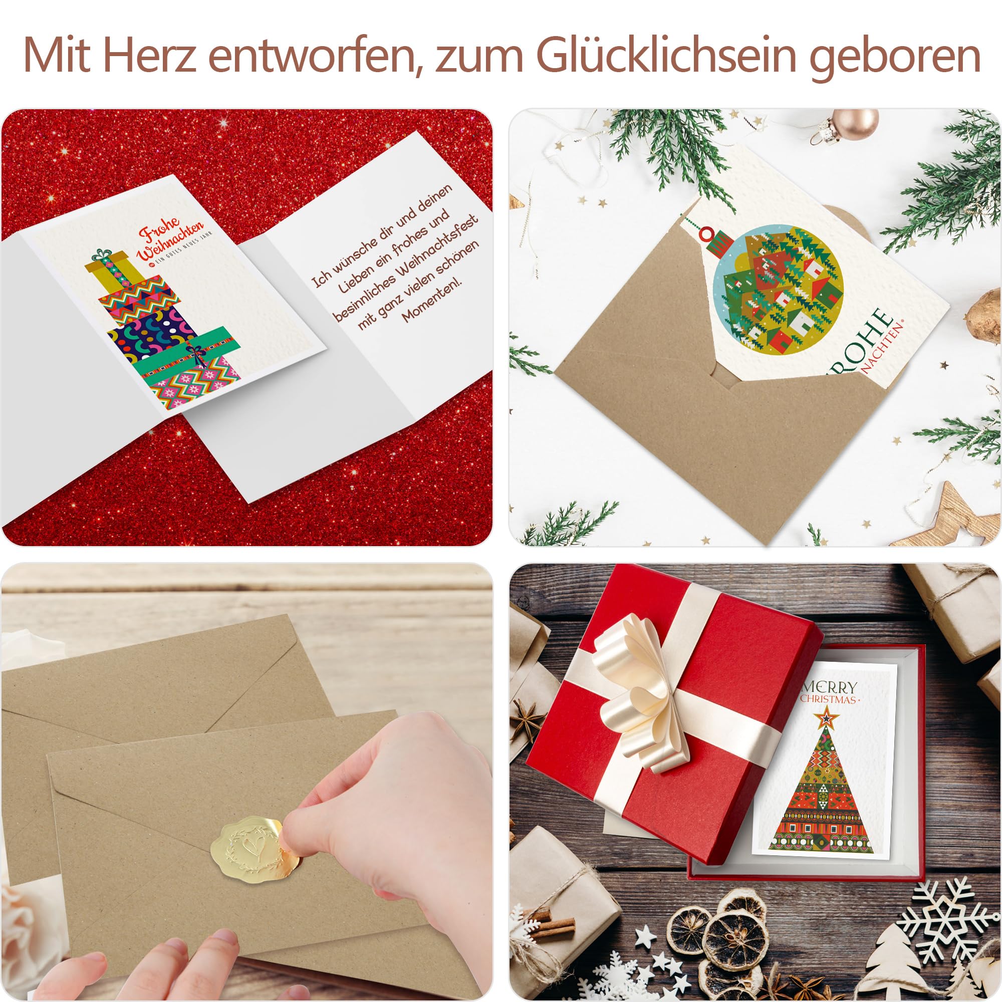 36 Weihnachtskarten Mit Umschlägen & Siegelaufklebern – Personalisierbar, A6, Für Familie & Business