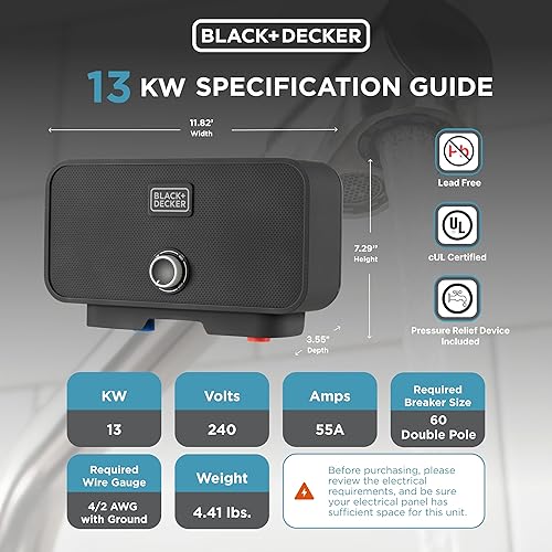 Miniatura 10 de BLACK+DECKER Tankless Electric Water Heater 36kW 240 Volt 7.3GPM, Self-Modulating Multi-Application Unit for Whole House, Hot Water on Demand,