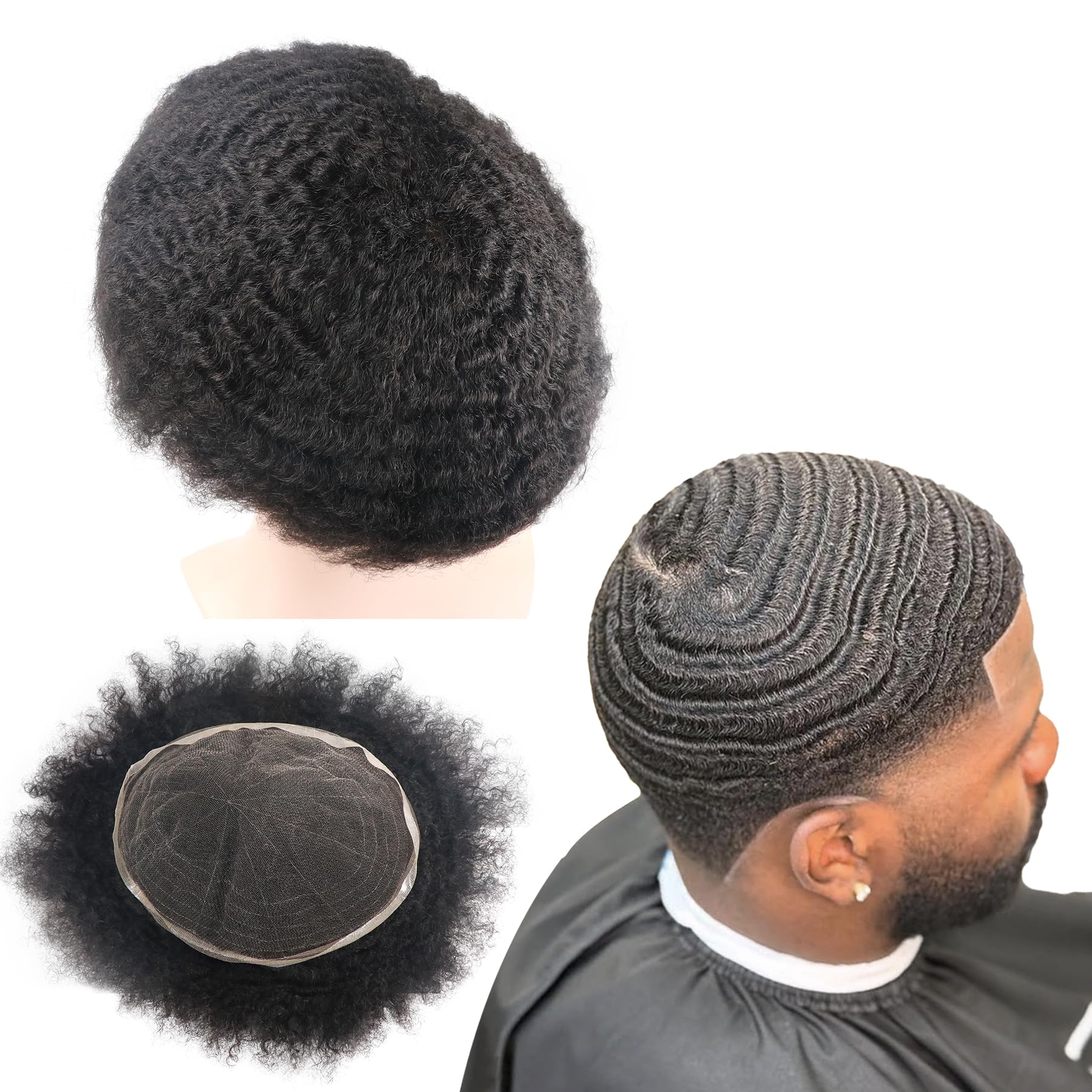 lumeng Afro Toupee for Man Wigs Men Hair Unit Black African American Curly Mens Toupee Hairpiece Wig for black Men Full French Lace Male Weave Hair