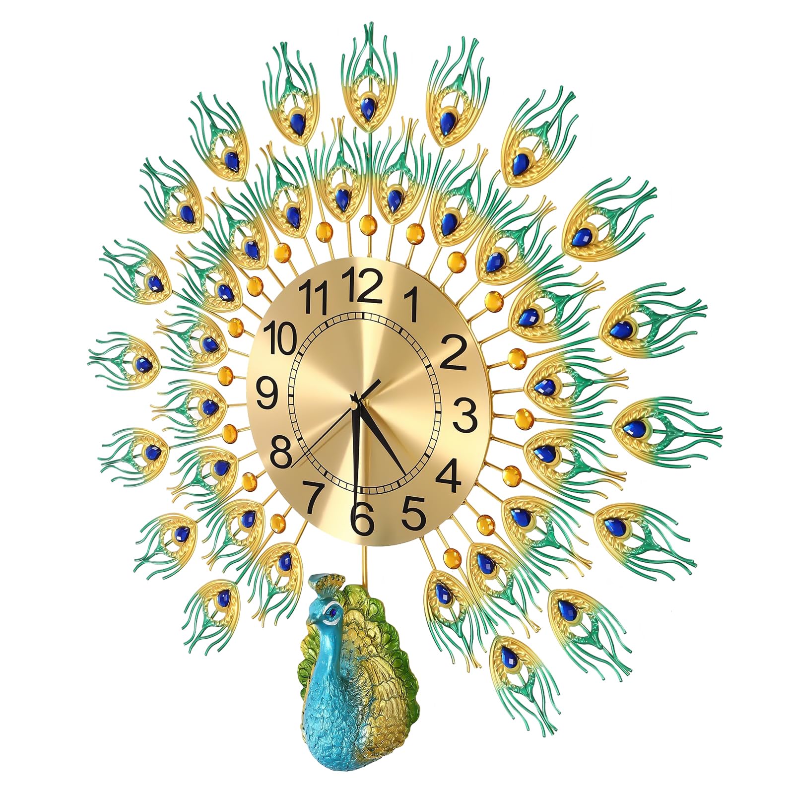 Horloge murale paon 3D métal silencieuse pour un salon sans bruit