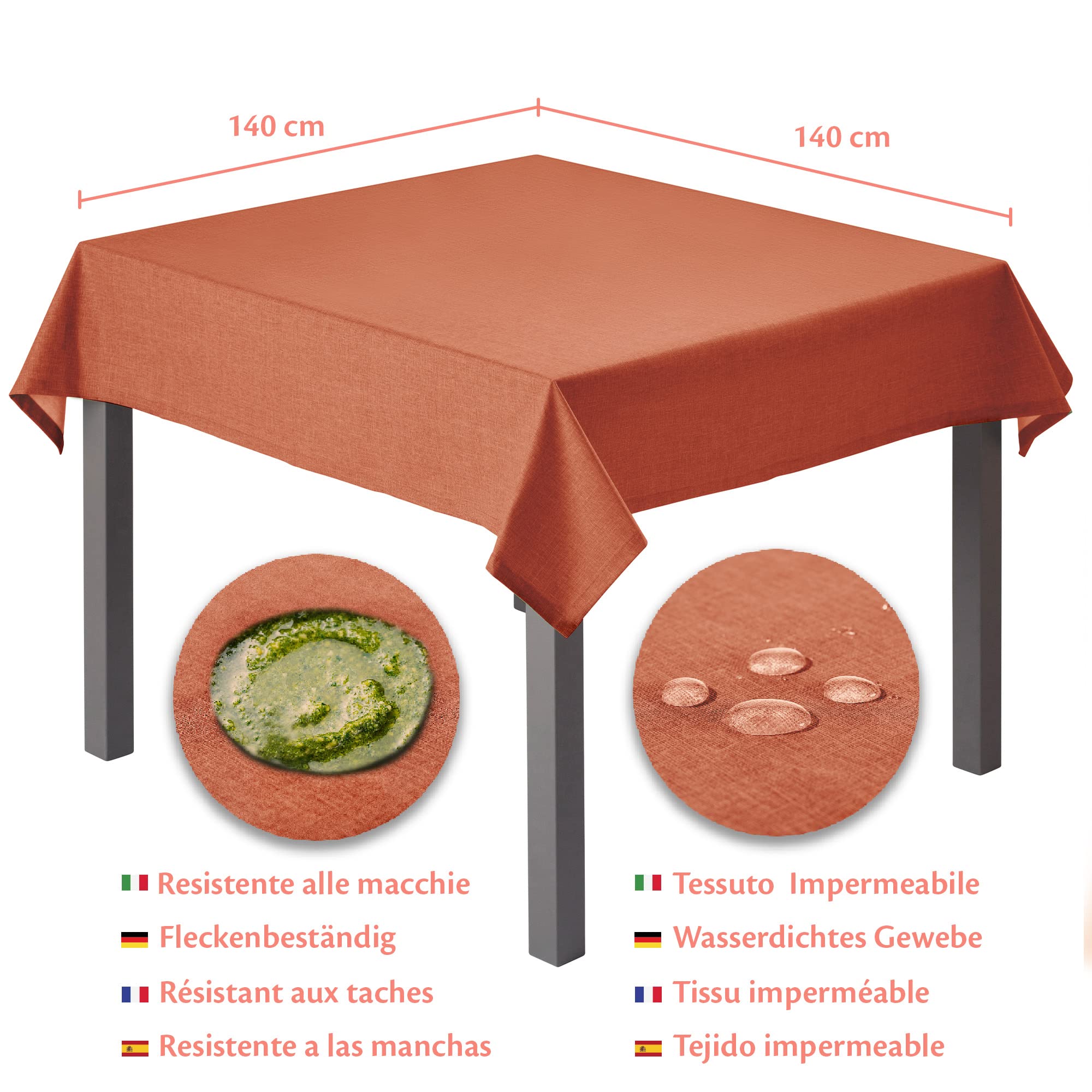 Flowen Tovaglia Antimacchia Impermeabile Orange 140x140 Made in Italy Tovaglie Copri Tavolo Natale Feste Interno Elegante Tavola Giardino Esterno Poliestere Idrorepellente
