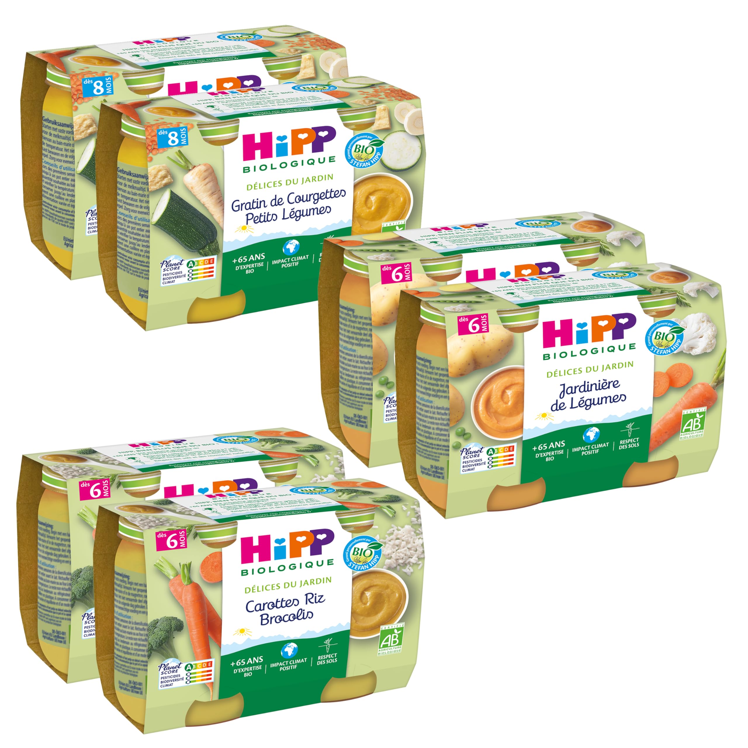 HiPP - Délices du Jardin 3 Variétés Dès 6 et 8 Mois 12 Pots de 190 g