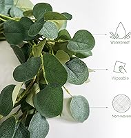 Vista 6 de RelatoHolife Paquete de 2 guirnaldas artificiales de eucalipto de 12 pies, guirnalda de boda con dólar plateado de seda y eucalipto, enredaderas