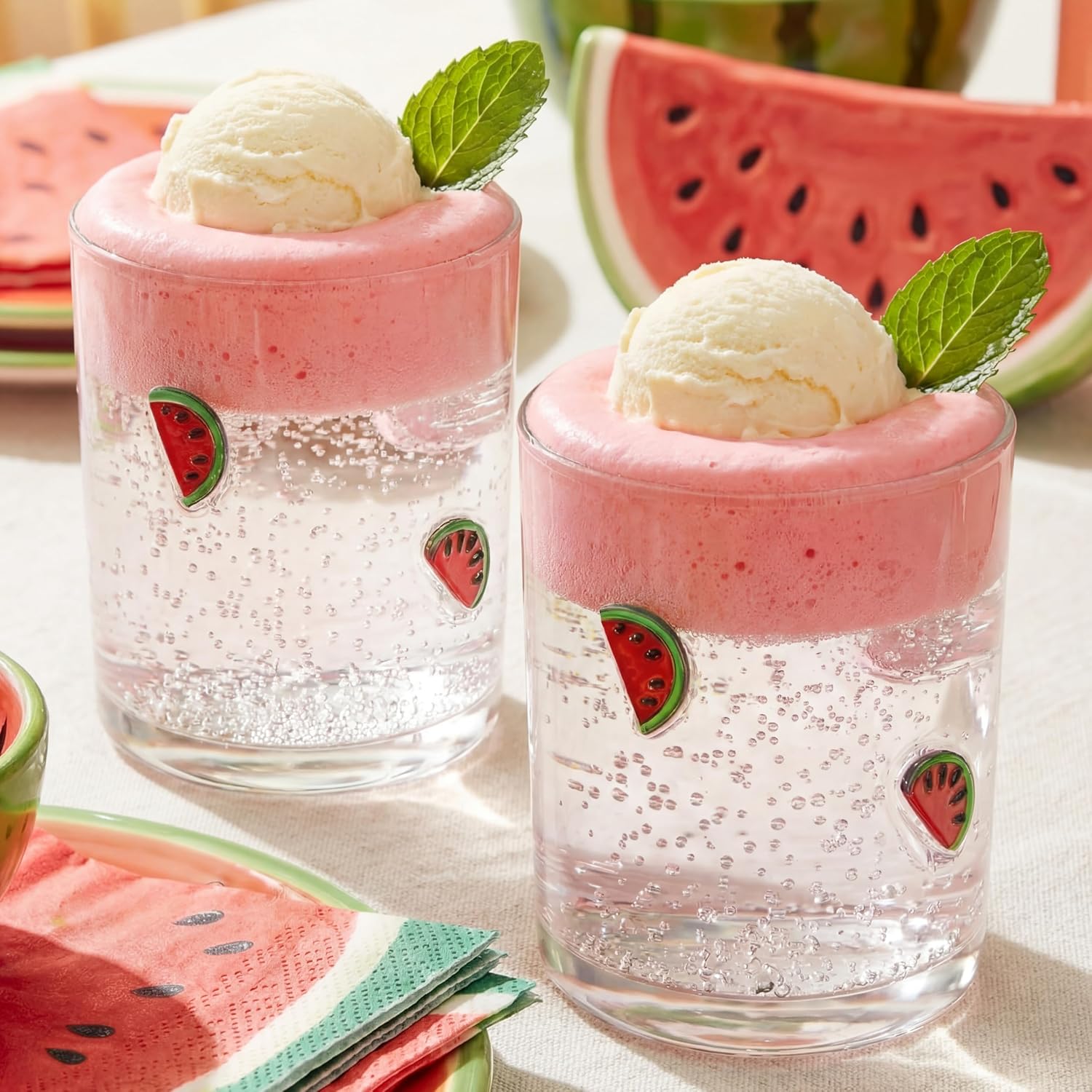 SiliFine Icon Juice Glasses, 14oz Stemless Wine Drinking Juice Glass Cup for Valentine Party Supplies Gift(2 Pcs,Watermelon)