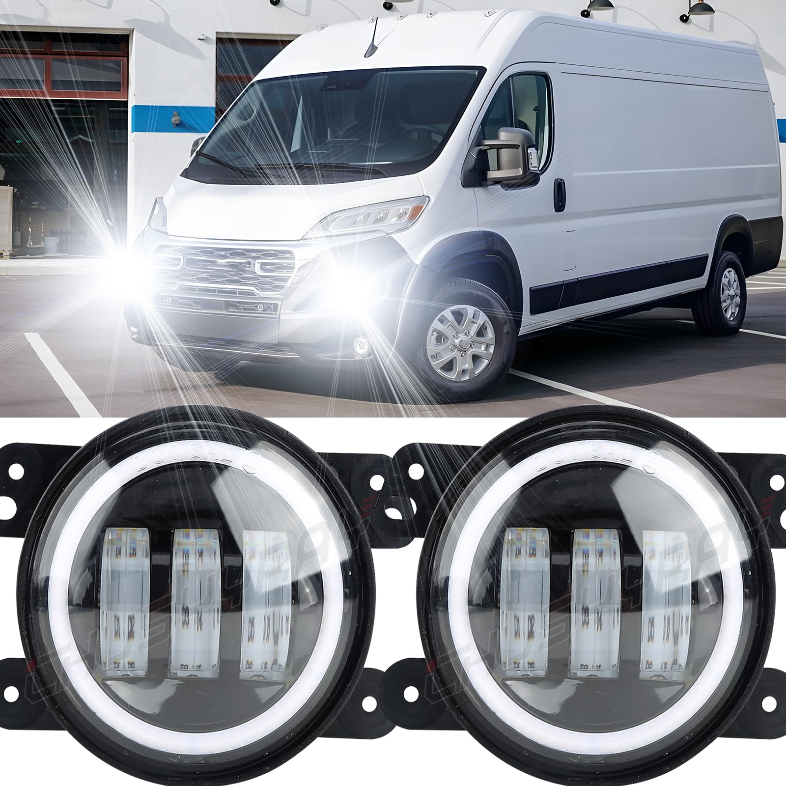 CHUSYYRAY Compatible with Ram Promaster 1500 2500 3500 Fog Lights Assembly 2014 2015 2016 2017 2018 2019 2020 2021, Front Bumper DRL Turn Signal LED Fog Light Fog Lamp, 300% Brightness, Pack of 2