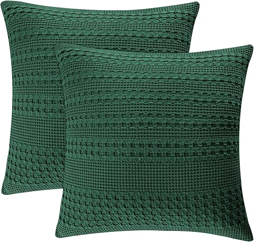 PHF - Paquete de 2 fundas de almohada de 100% algodón, punto gofre, sin relleno, elegantes fundas decorativas para cama, sillón y sofá, 26 x 26