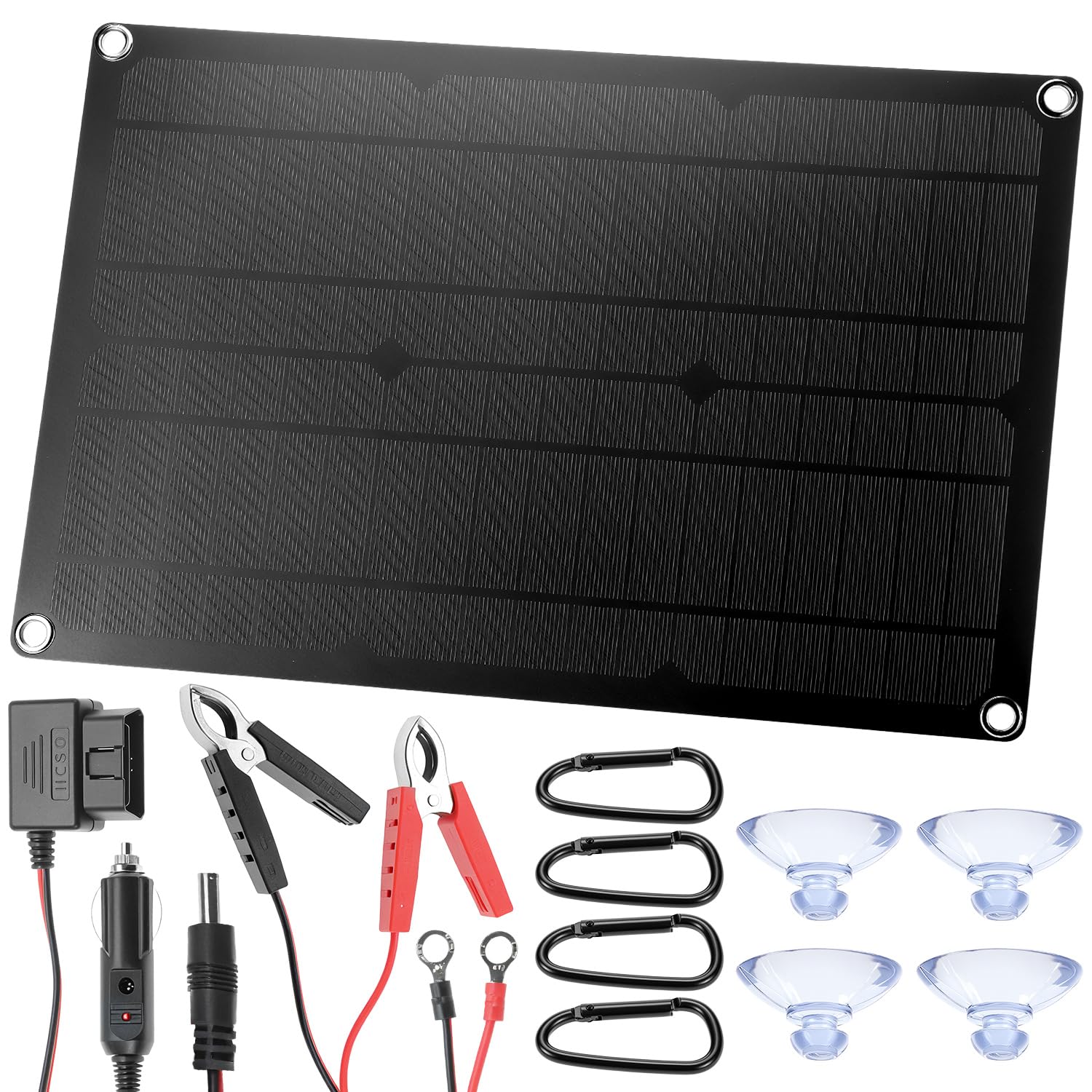 QWORK® Caricabatterie solare 12V 20W con celle monocristalline, con Connessione SAE, impermeabile IP67 - Pannello Solare Portatile