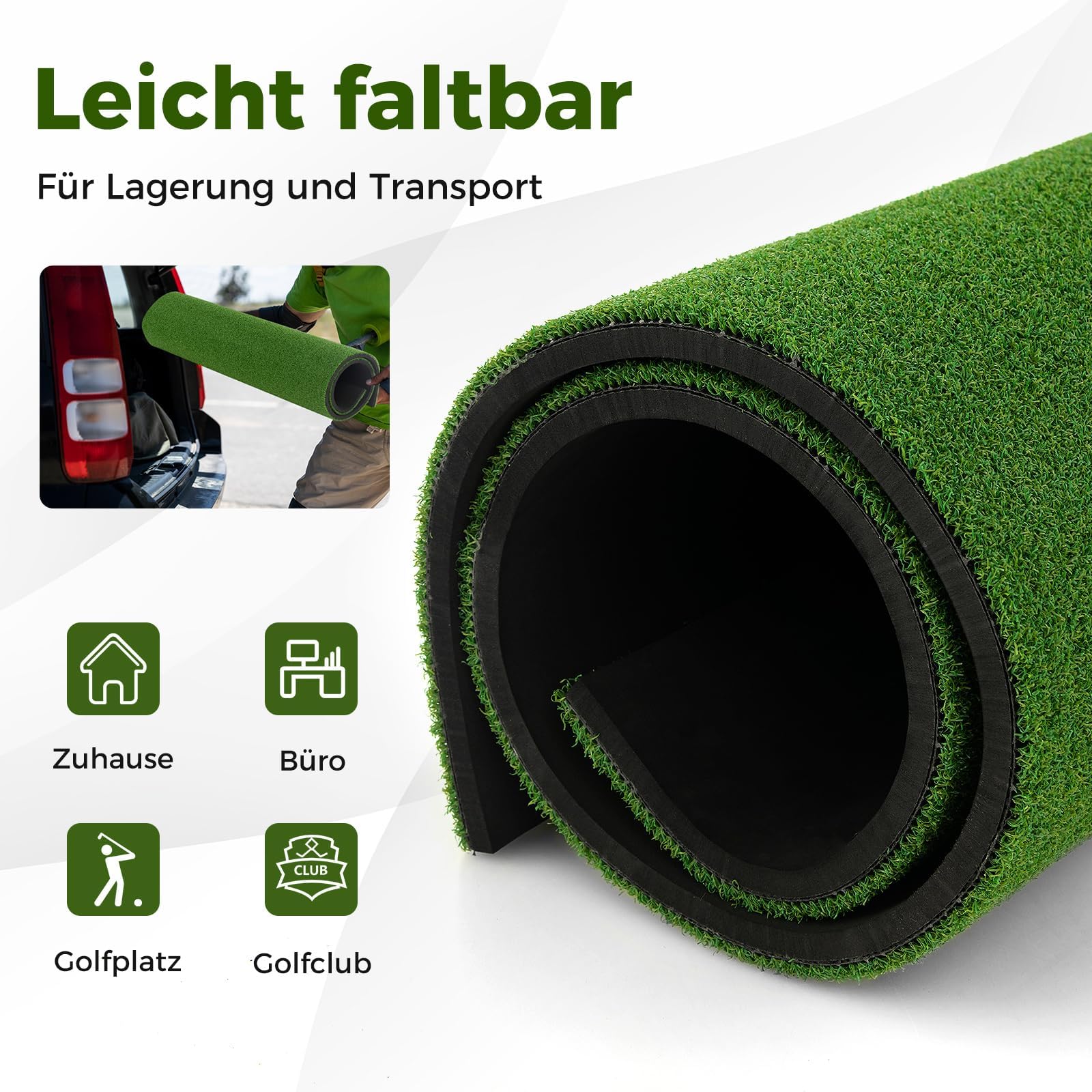 FANTASK Alfombrilla de Golf para práctica de Golf, Incluye 2 Tees de Goma y 2 Barras de alineación, 6 Posiciones de Descuento (152 x 117 cm, 25 mm), Color Verde