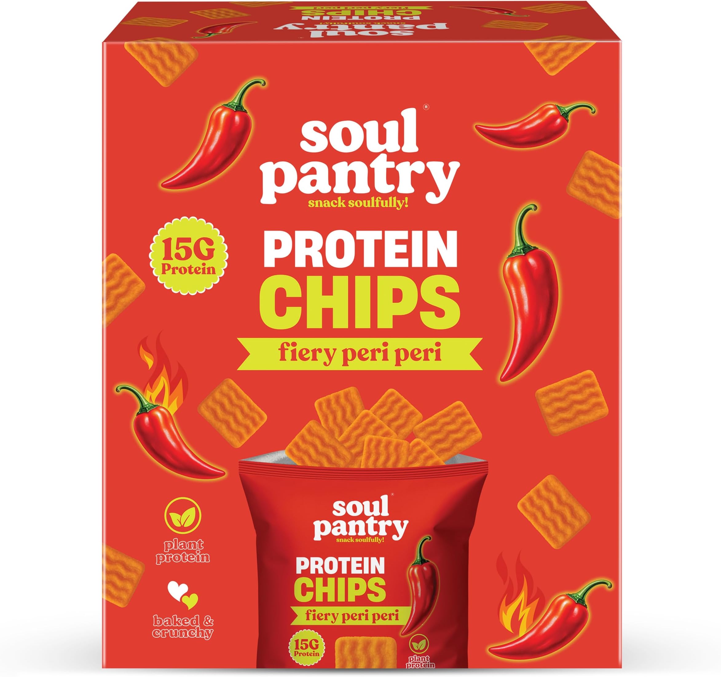 โ Peri Peri Protein Chips (Pack of 10), 15g High Protein, Plant Based, Baked & Gluten Free Savory Crisps, 500g