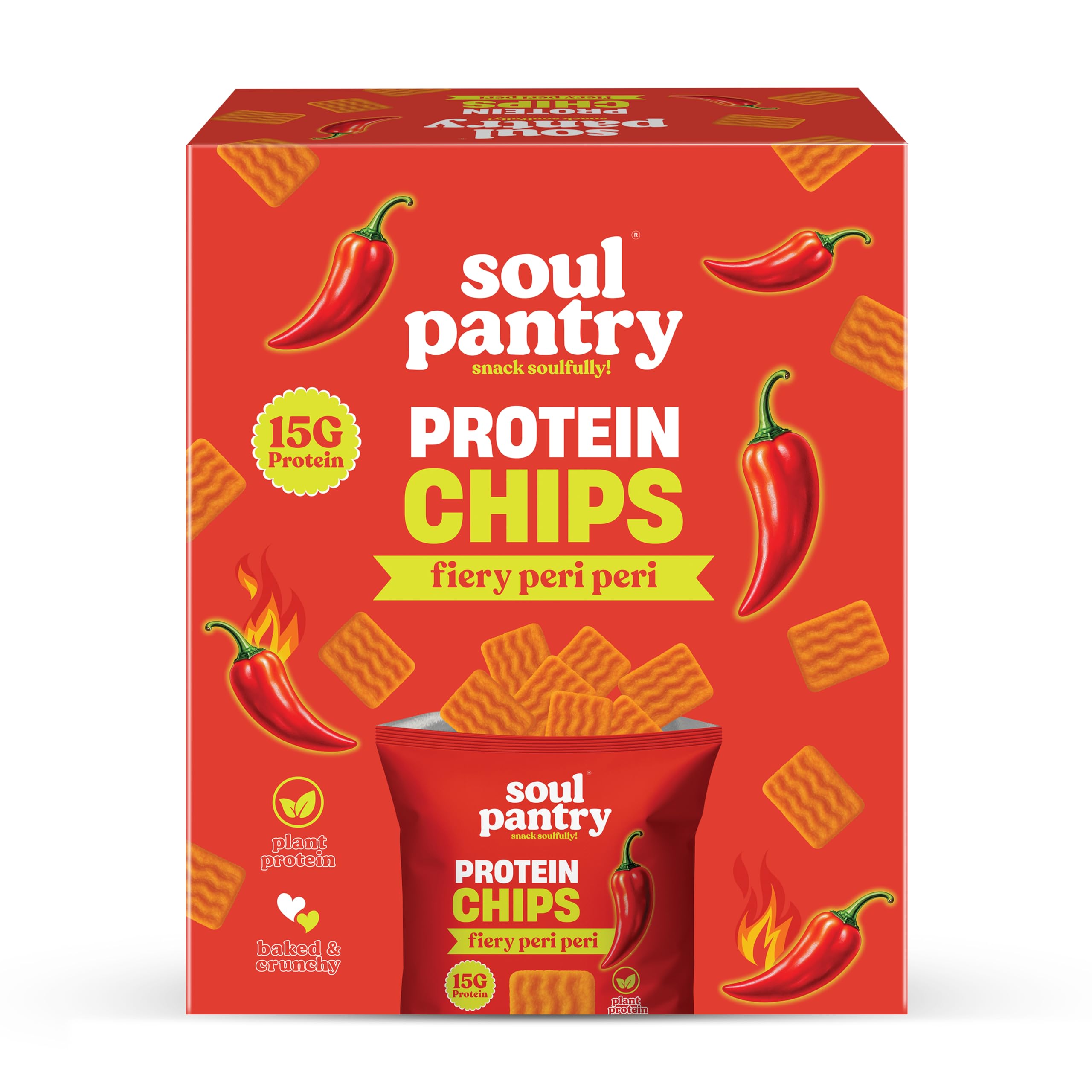 – Soul Pantry Protein Chips – Peri Peri Flavor - 10 Pack | High Protein, Gluten Free, Vegan, Healthy Snack | Plant-Based Baked Chips, Non-GMO |