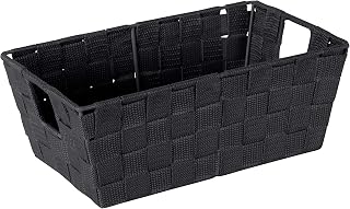 Simplify Small Shelf Woven Strap Tote | Decorative Storage Basket | Built in Handles | Organization | Closet | Bedroom | Bathroom | Nursery | Accessories | Toys | Gifts | 1 Pack | Black