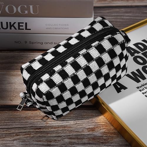 Miniatura 5 de SOIDRAM Bolsa de maquillaje de pana para cosméticos, bolsa de maquillaje rosa, 1 bolsa de maquillaje de gran capacidad y 1 bolsa de almacenamiento