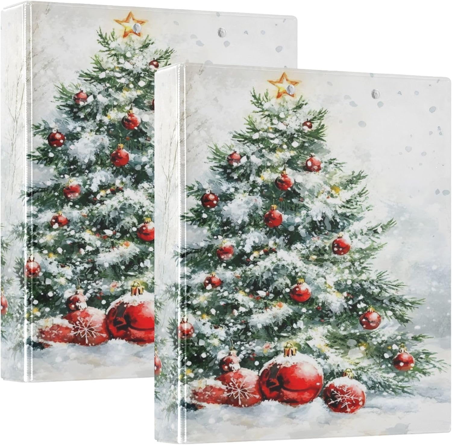 3 Ring Binder Christmas Tree Green Snowflake 1.5 inch Binders Three Ring Binders with Clipboard Fit 8.5'' x 11'' Paper 3 Interior PVC Clear Pockets for Office Supplies - Image 4