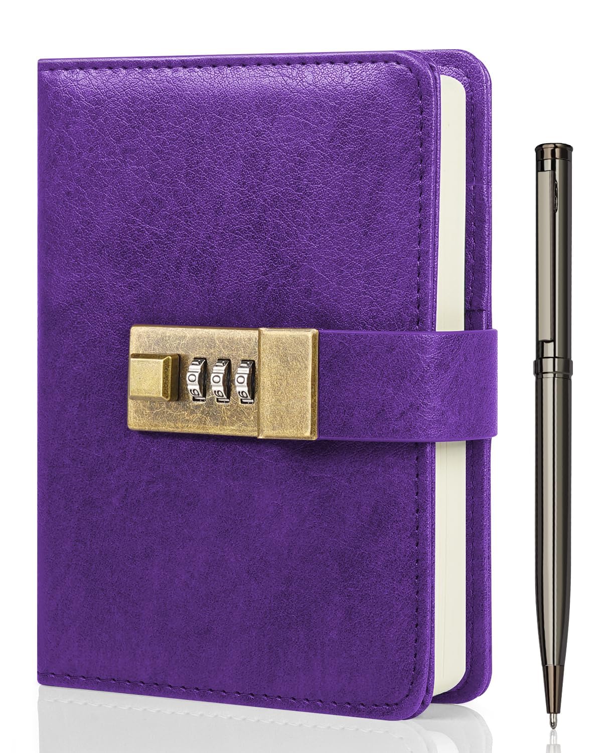 WEMATE Diary with Lock, A6 PU Leather Diary with Lock, 192 Pages, Lock Journal, Password Notebook with Pen & Gift Box, Women 4.3 x 15.7 cm, Purple