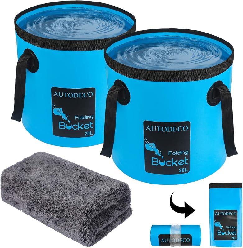 2 Pack Collapsible Bucket 5 Gallon Container Folding Water Bucket Portable Wash Basin for Outdoor Travelling Camping Fishing Gardening Car Washing 20L