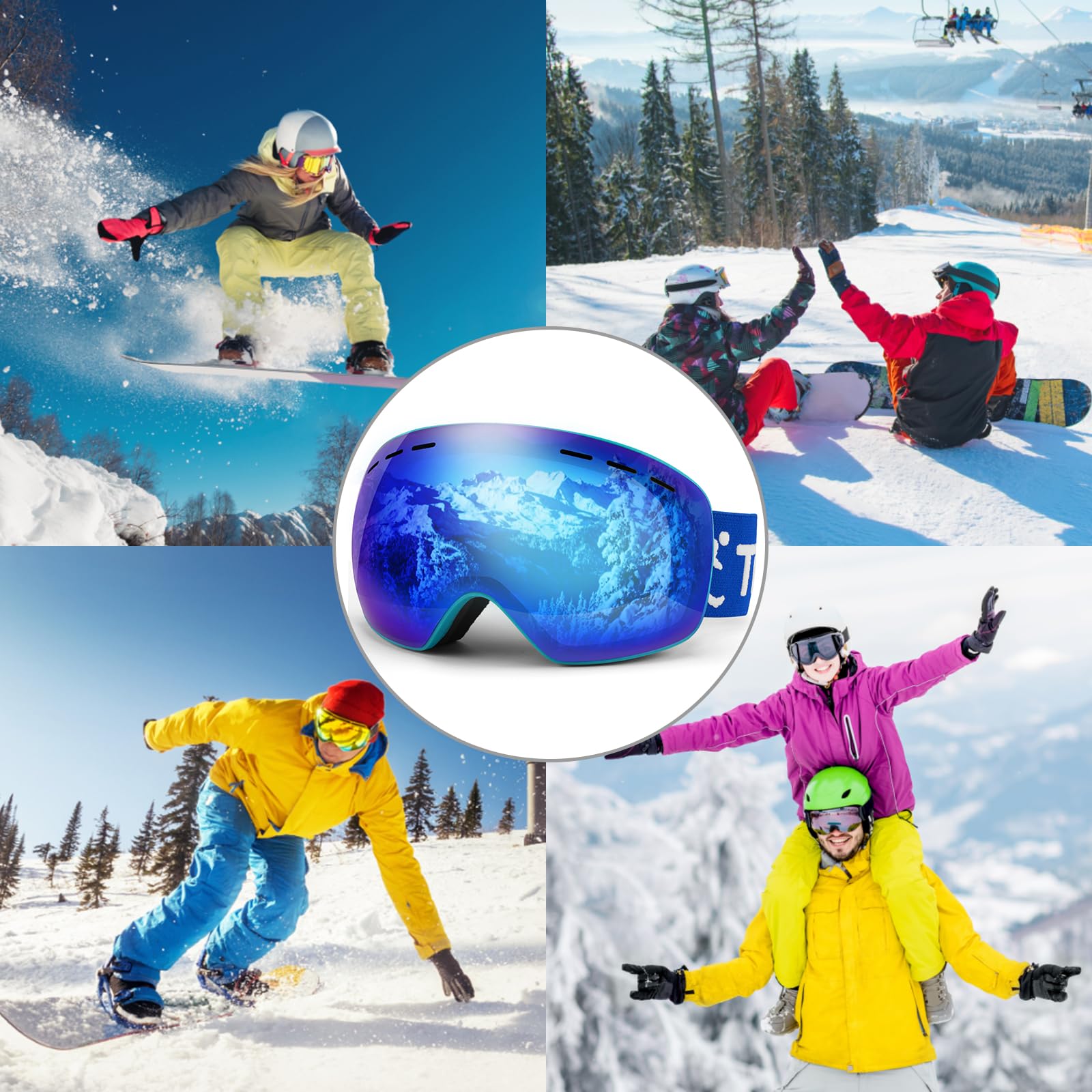 Trusiel Maschera Sci, Occhiali da Sci OTG, Anti Nebbia Anti-UV Maschera da Sci Donna Uomo, Occhiali da Sci Casco Compatibile per Sci Snowboard Sport Invernali