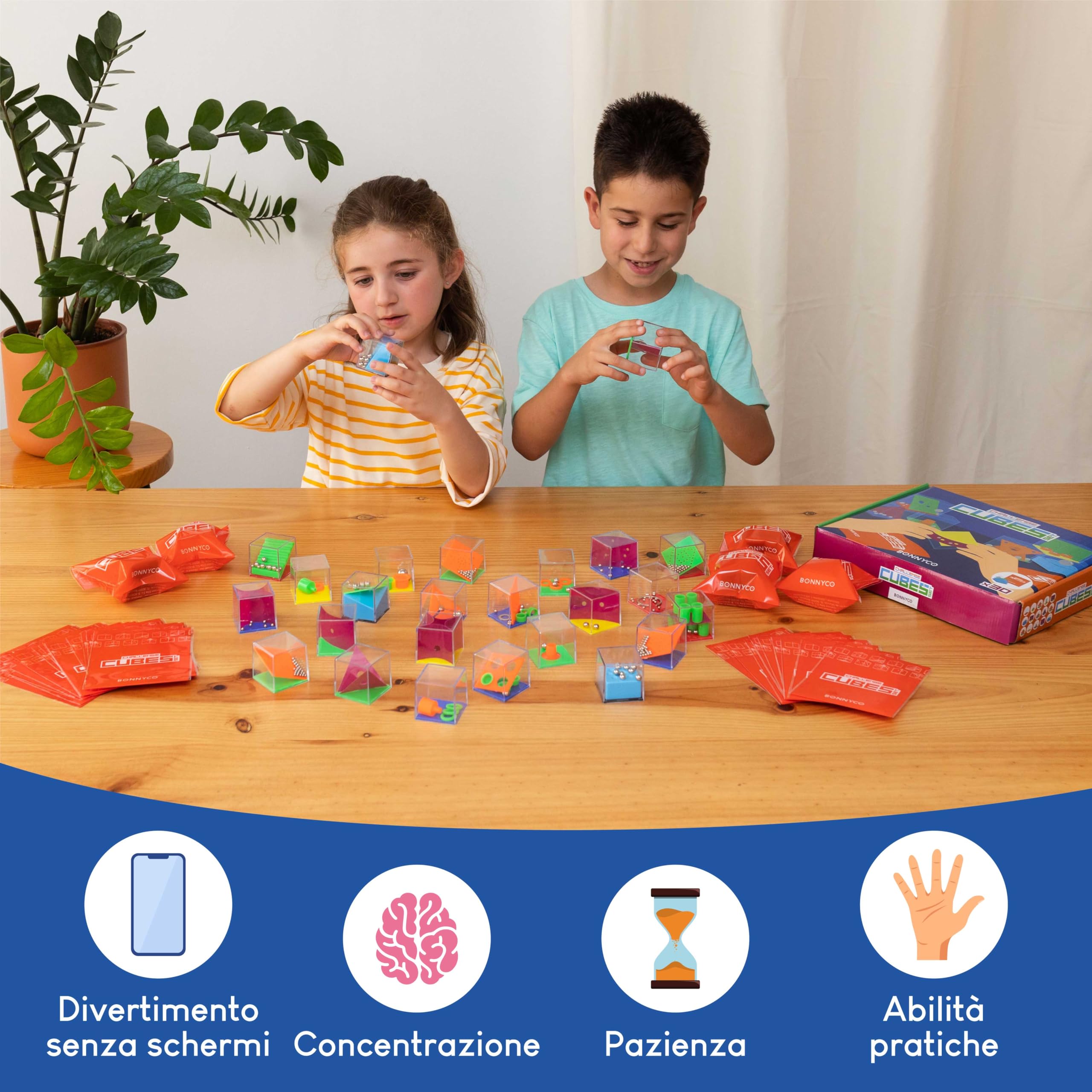 BONNYCO Cubi Rompicapo Bambini, Gadget Compleanno Pack 3 Mini Giochi, Regalini Fine Festa