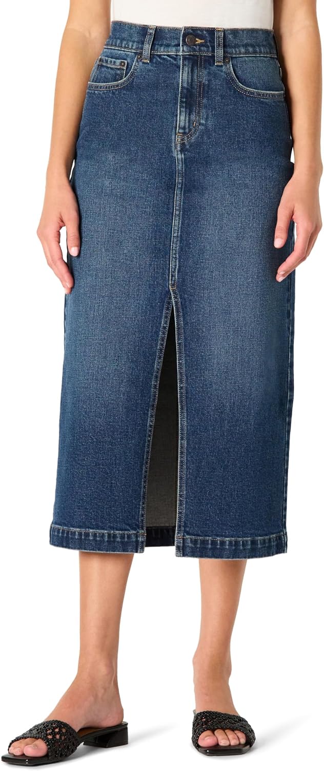 Amazon Essentials Women's Regular-Fit High-Rise Long Jean Skirt