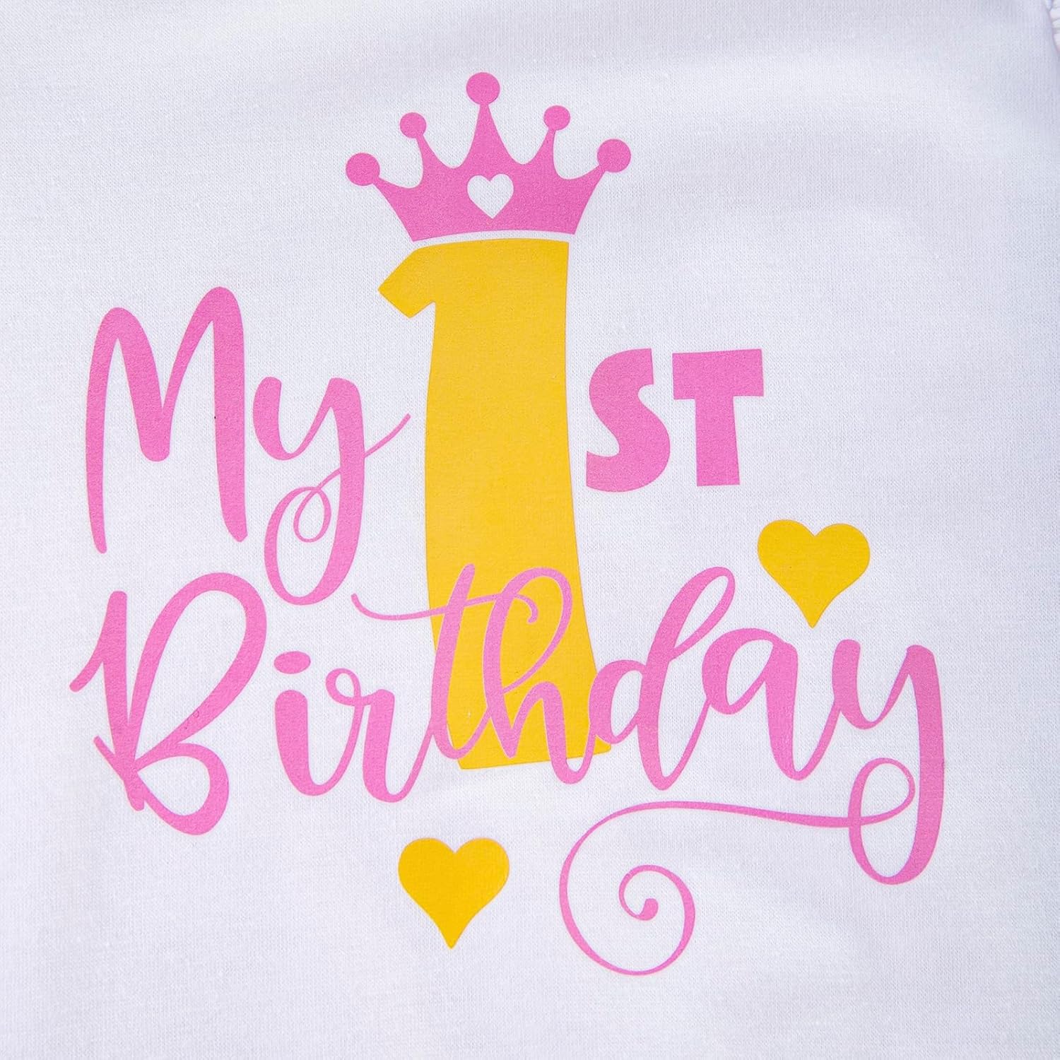 Winmany Baby Girl First Birthday Outfit 3PCS Bow Headband My 1st Birthday Romper Tutu Skirt Set for Cake Smash Photo Shoot - Image 4