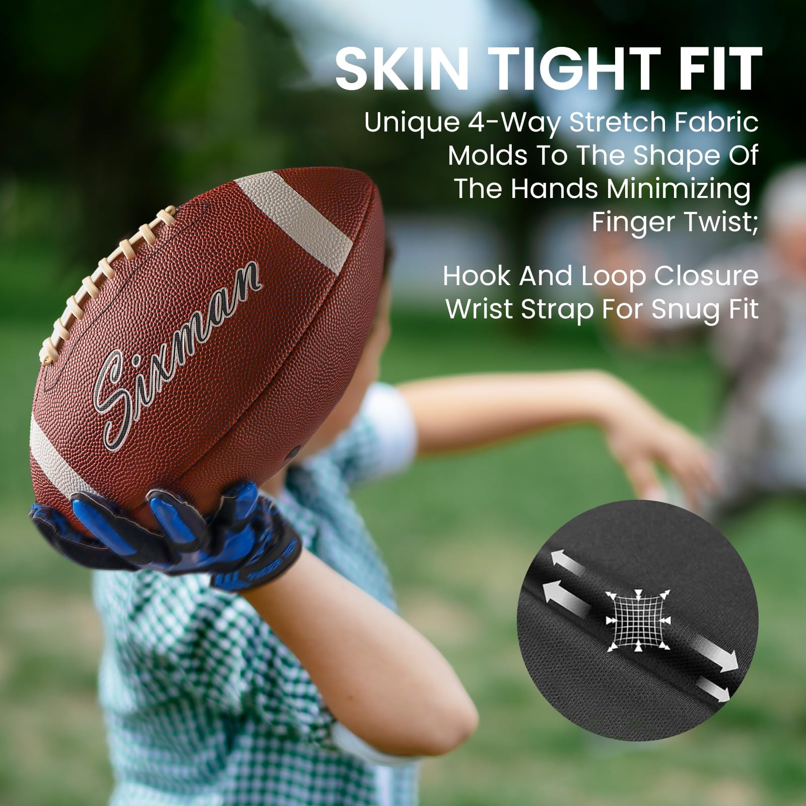 FINGER TEN Football Receiver Gloves Youth Receiving Gloves Pro 3.0 Durable Breathable Flexible for Kids Boys Girls in White Red Black Blue Small Large Medium X-Large (B-Blue, Medium)