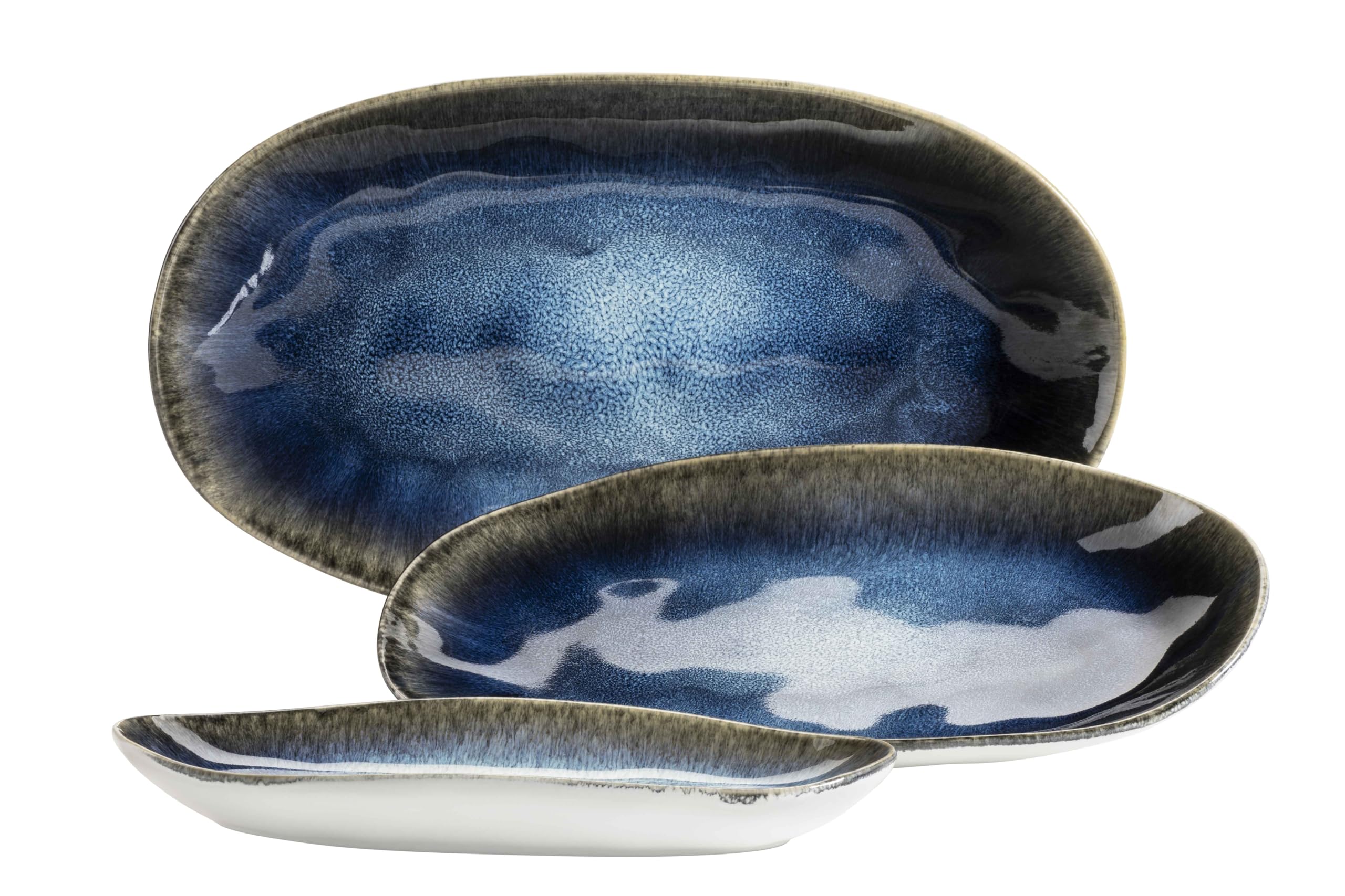 MÄSER Frozen Blue Stoneware Serving Platter Set