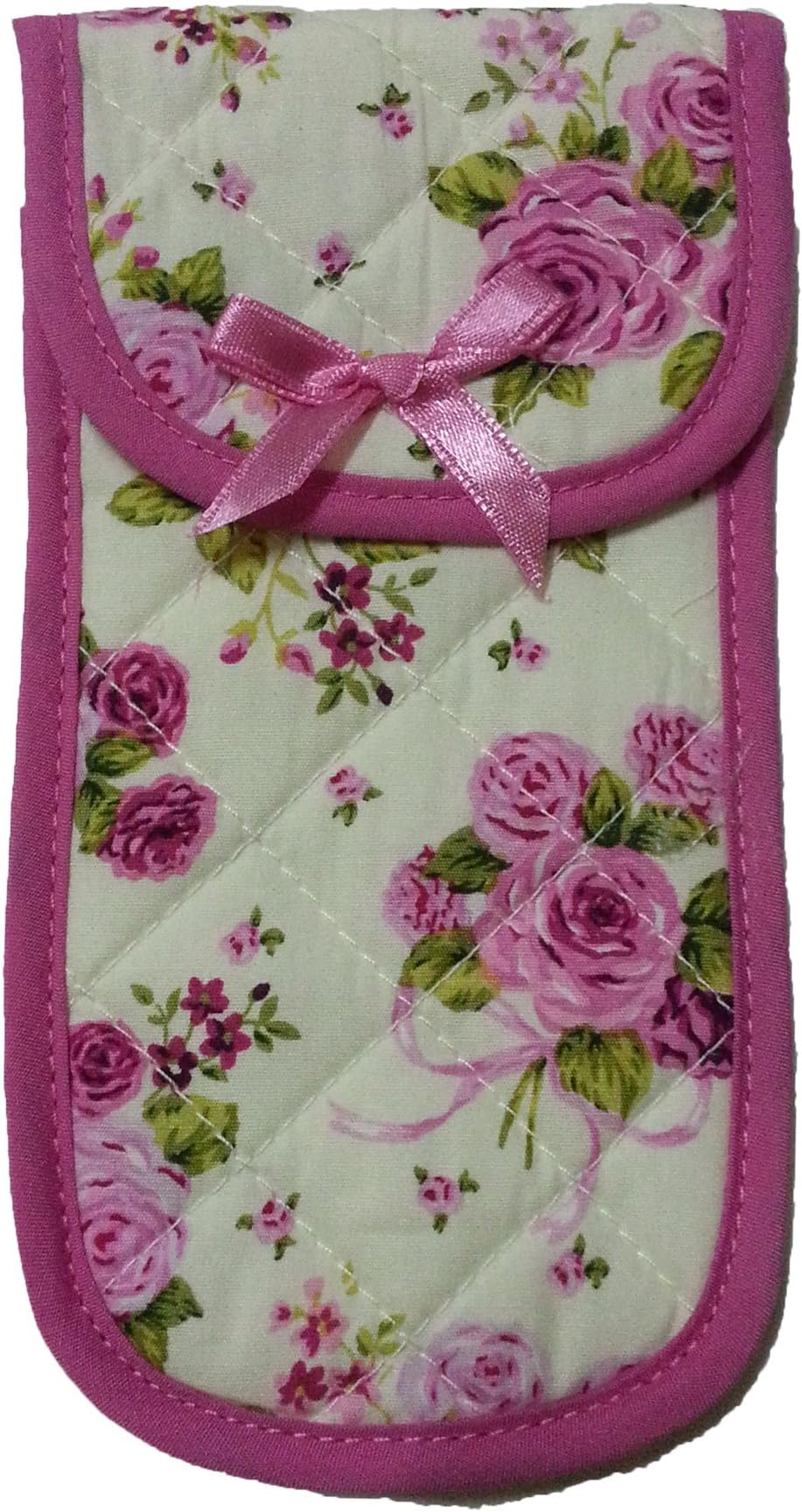Fabric Eyeglass Case Holder with Velcro Closure, Size 3.5" X 6.7" Rose Print, Off White&pink Color
