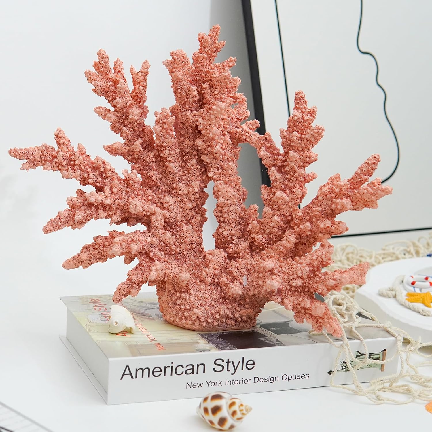 Coral Beach Decor, Artificial Resin Coral Reef Statue, Coastal Room Decor Beach Decorations for Home Bathroom Bedroom,Ocean Themed Decor for Office,Aquarium,13.5''Lx11''H, RB1007P, Pink