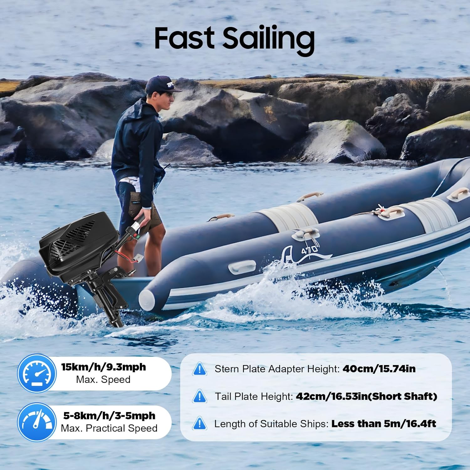 Hangkai Outboard Motor, 48V 1200W Electric Outboard Motor Short Shaft Boat Motor Heavy Duty Fishing Boat w/Brushless Motor Engine for Small Ship Inflatable Boat 3307LBS Thrust