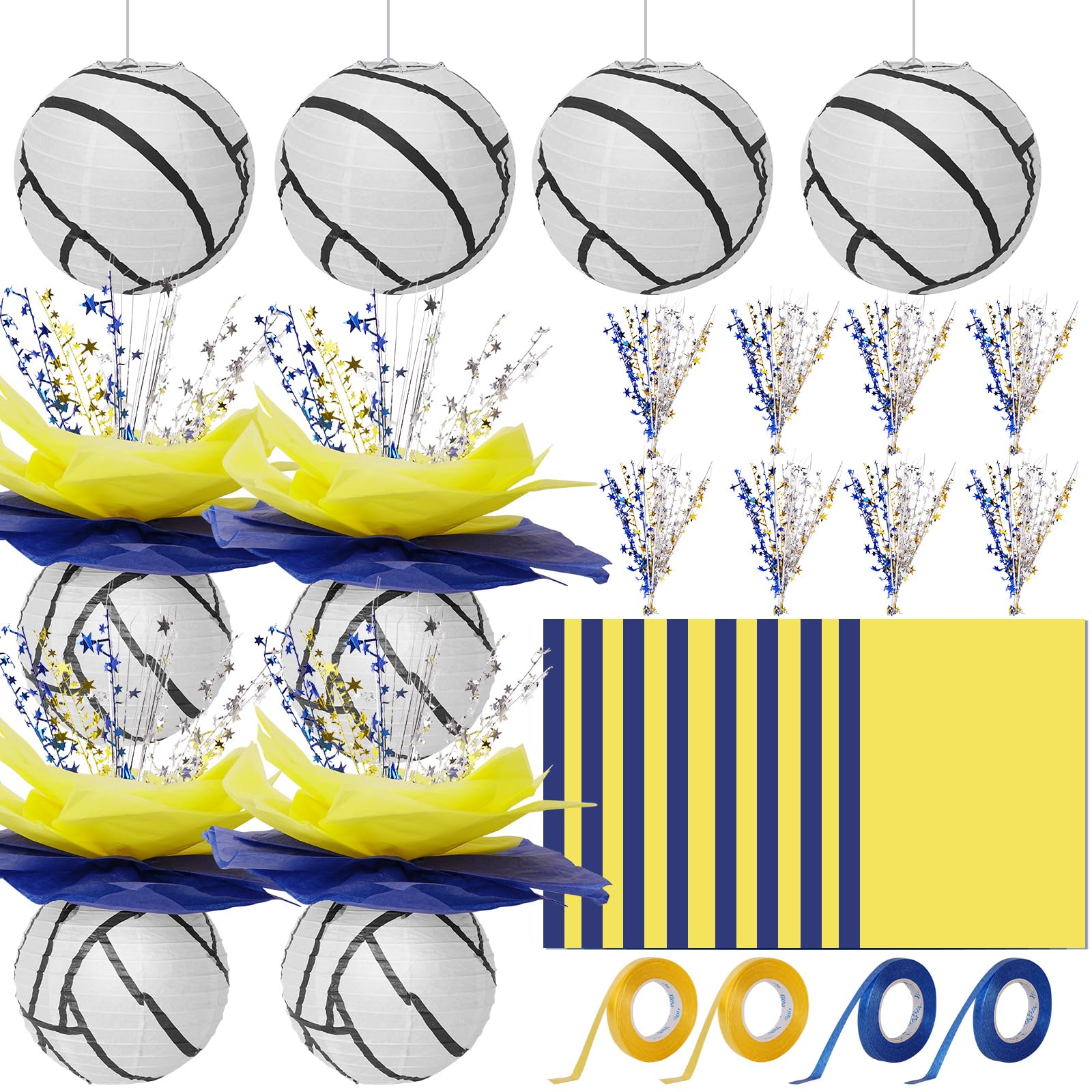 36 Pieces Volleyball Paper Lanterns Centerpieces Decorations Volleyball Lanterns Table Centerpieces with Metallic Foil Centerpiece Wrapping Paper and Ribbons for Volleyball Birthday Party (36 PCS)