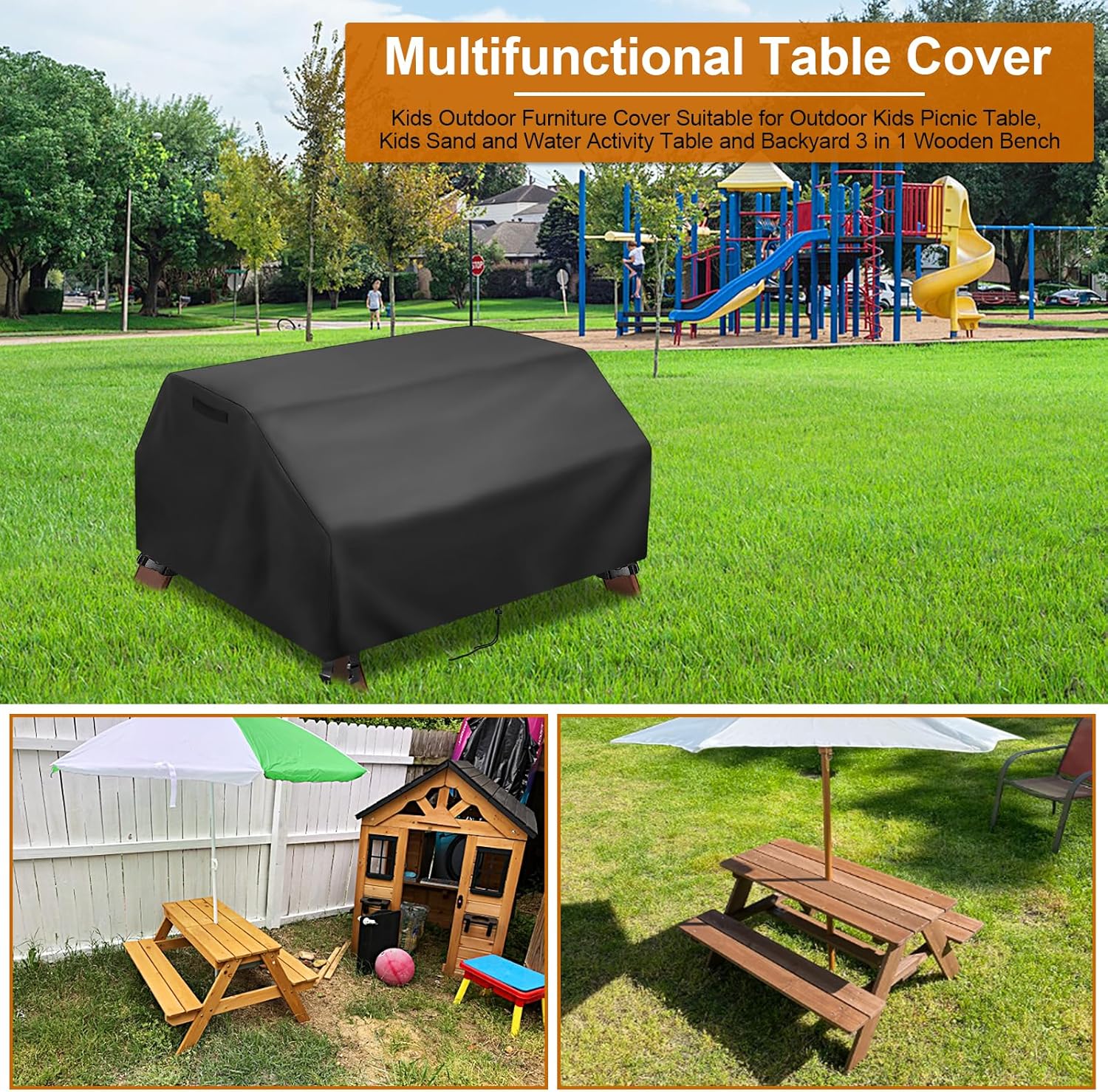 38 Inch Picnic Table Cover, Waterproof Patio Camping Table Cover Fits for Toddler Kids Outdoor Picnic Table Bench Set,Sand and Water Activity Table Covers- 38"L x 38"W x 19.5"H