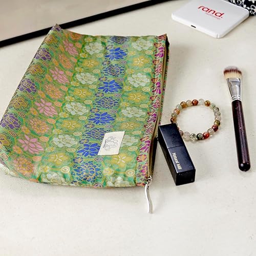 Miniatura 7 de Bolsa de maquillaje floral estética, bolsa de viaje, organizador de bolsa de maquillaje, forro de lona, parte inferior plana, 001 Bohemian Grid