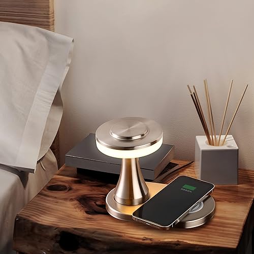 Miniatura 6 de OBright - Lámpara de mesa LED portátil con almohadilla de carga inalámbrica lámpara de noche regulable y recargable luz ambiental para patio