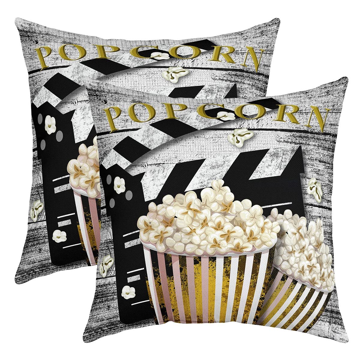 Homemissing Multicolored 1 Kids Popcorn Reversible Throw Pillow Covers Movie Night Square Cushion Covers Set Of 2 For Movie Theater Decor Pillow Covers Home Decor 20X20 Inch