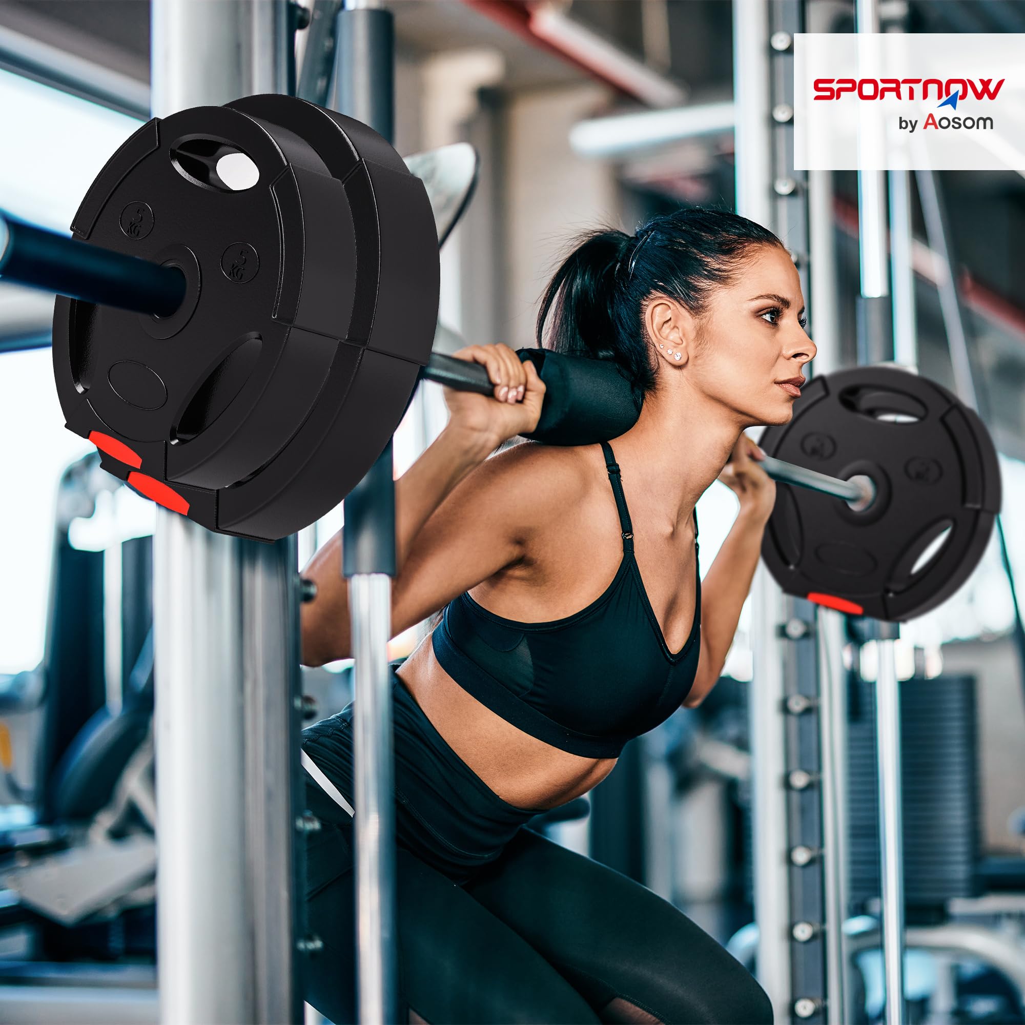 SPORTNOW Disques de poids, à trois poignées avec trous de Ø 25 mm, couverture en polypropylène, ensemble plaques d'haltères, musculation, fitness, gym, noir