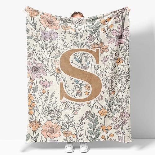 JXREQ Throw Blanket Initial Letter S Personalized Monogrammed Gifts for