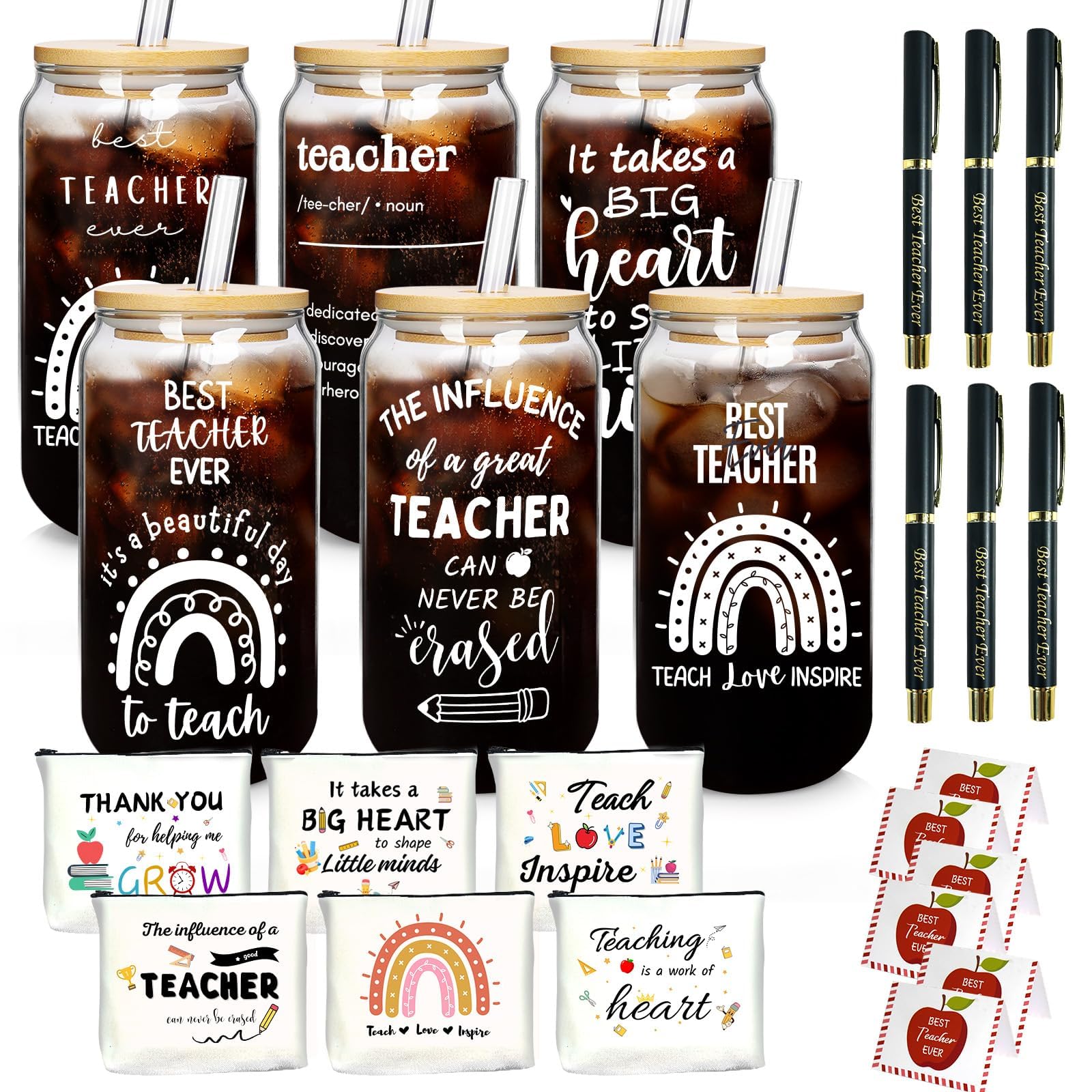 Gobelets en verre anti-renversement avec couvercles et pailles | Kit de 24 pour bureau