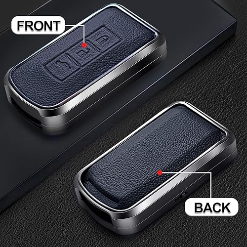 Miniatura 2 de SK CUSTOM Funda para llave inteligente con marco de cuero negro y aluminio, compatible con Mitsubishi ASX Outlander con 3 botones, accesorio remoto