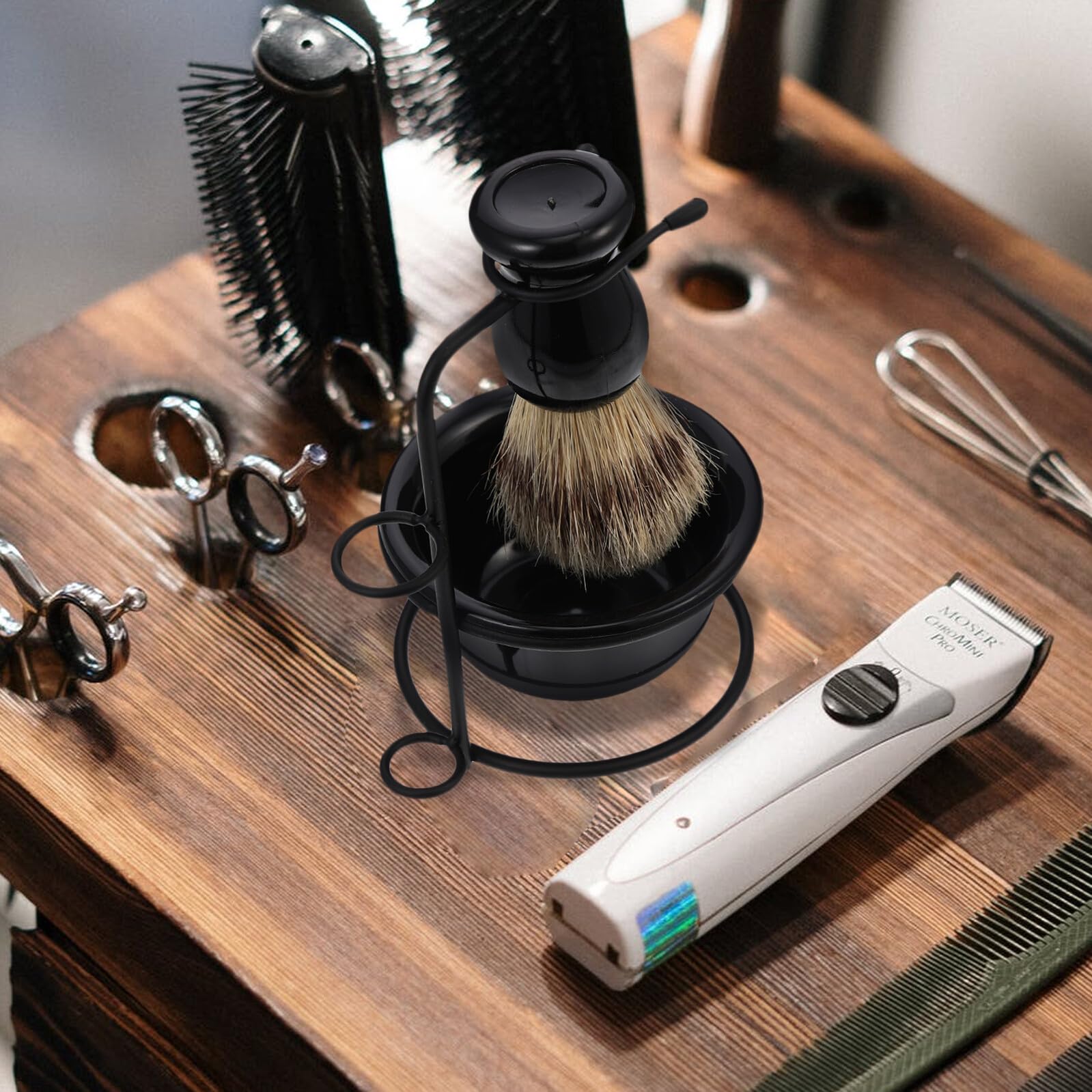 Kit Cuidado de Barba para Hombre Brocha de Afeitar Negra y Cuenco Profesional, Acero Inoxidable y Abs, Diseño Retro, y Fácil de Transportar